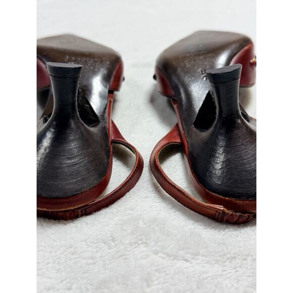 Vtg Giuseppe Zanotti Vicini Jeweled Red Leather Slingback Heels Italy 7B Medium - Picture 9 of 16